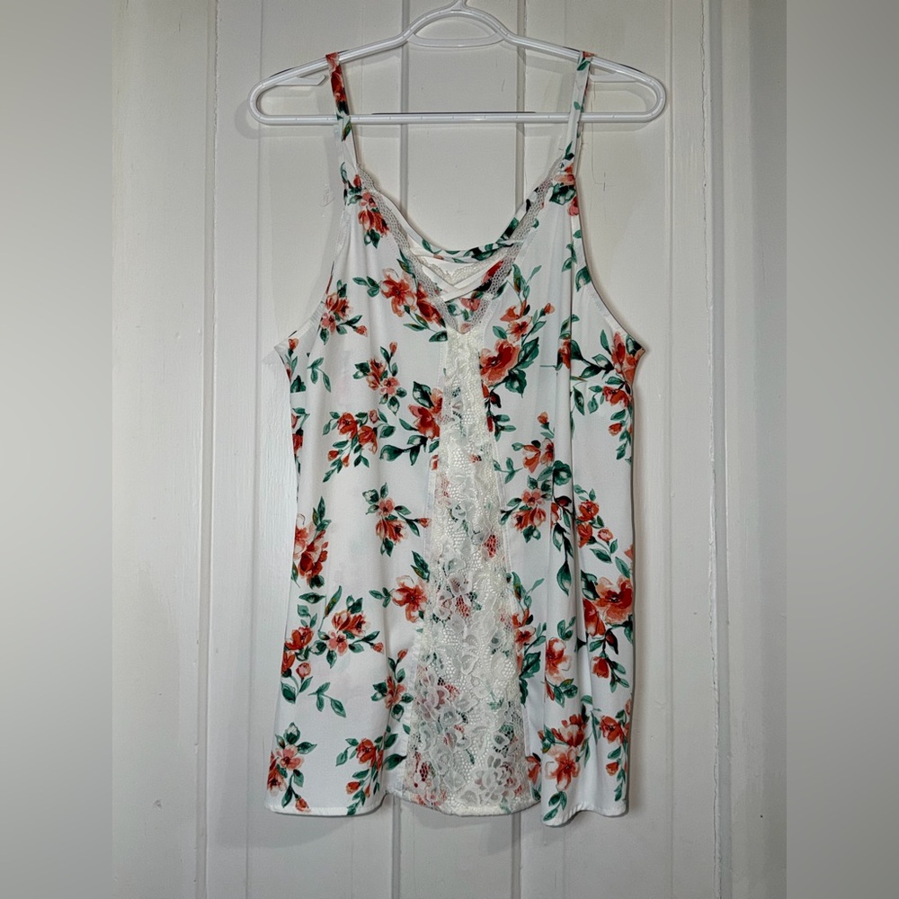 Women's 0X Torrid Floral Print tank top with Lace Trim flowers boho sun summer